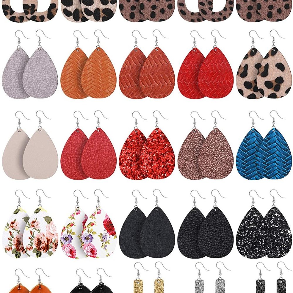 25 Pairs Faux Leather Teardrop Dangle Earrings
